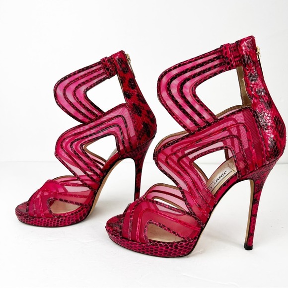 SZ 36.5 Jimmy Choo Pink Red Patent SnakeSkin Leather Heels